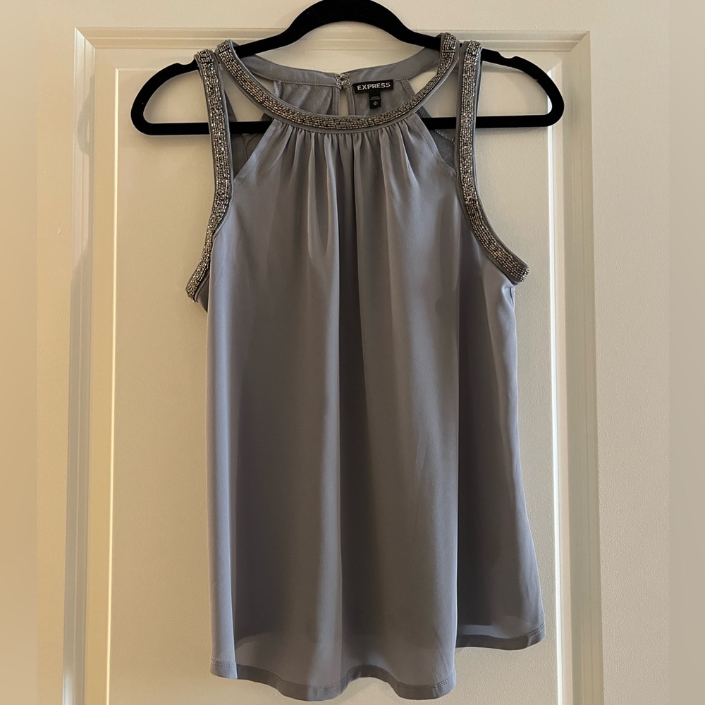 Grey Express Tank Top with beading